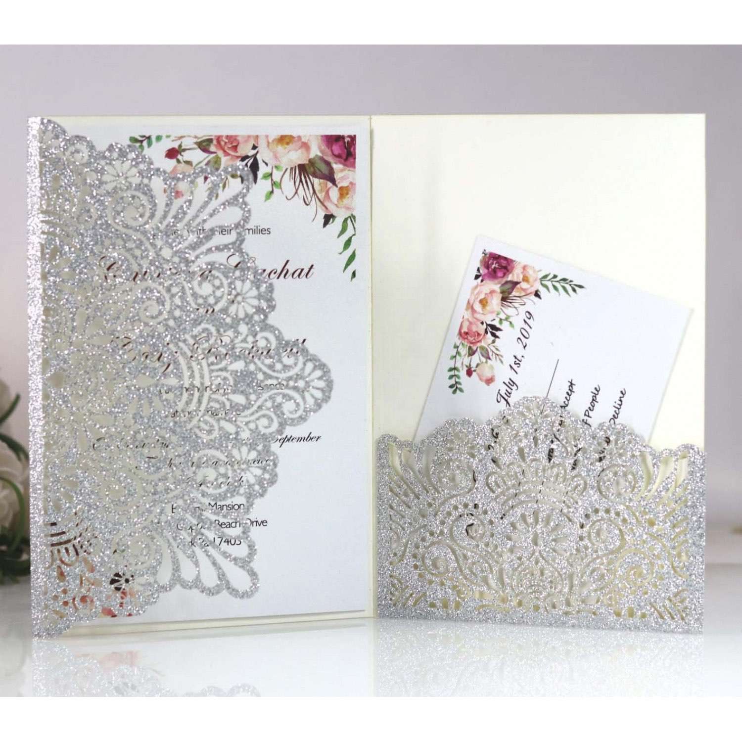 Wholesale Laser Cut Invitation Card Blue Wedding Invitations